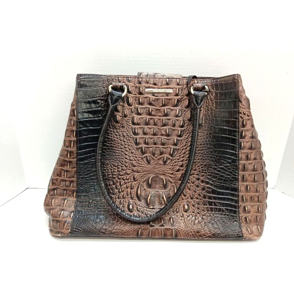 Brahmin Medium Irene Dark Brown CROC Embossed Leather Handbag